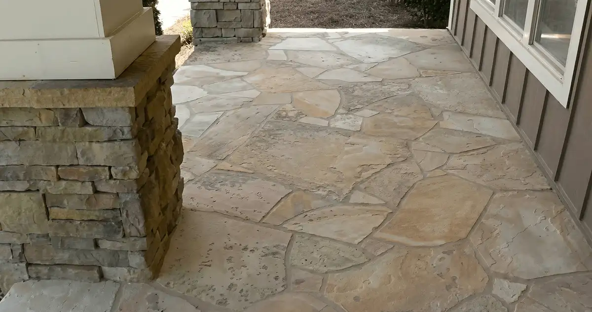 House entrance with professionally installed stone flooring in Lowell MA